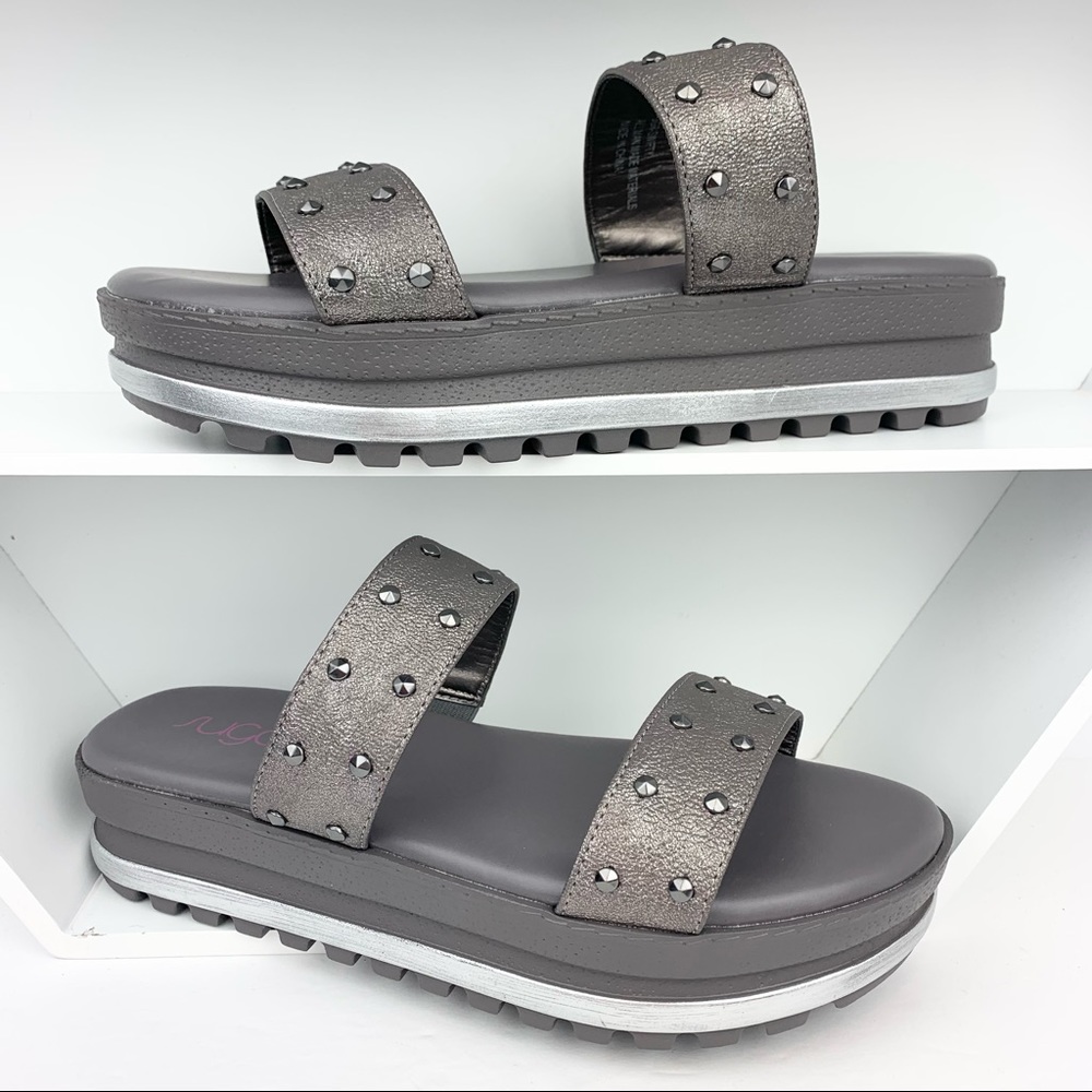 Sugar Platform Studded Slides Sandals Metallic Summer